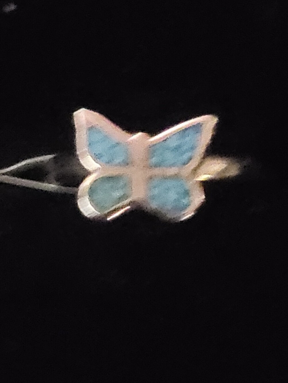 Vintage Silver & Turquoise Chip Inlay Butterfly Ring Southwestern Size 3